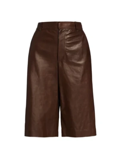 Shop Brunello Cucinelli Leather Bermuda Pants In Brown