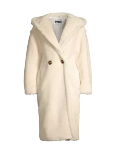 Shop Apparis Mia Hooded Longline Coat In Ivory