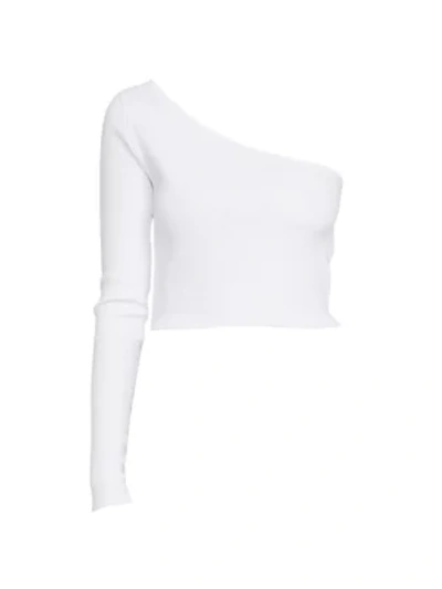 Shop Bassike Ribbed One-shoulder Cropped Top In White