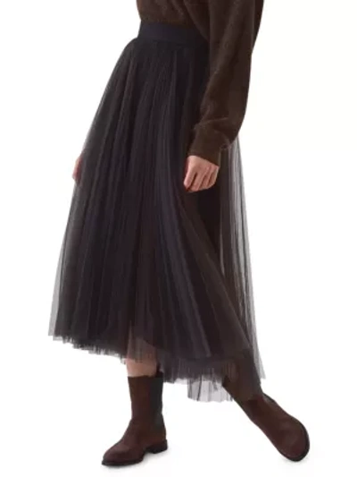 Shop Brunello Cucinelli Two-tone Pleated Tulle Skirt In Volcano