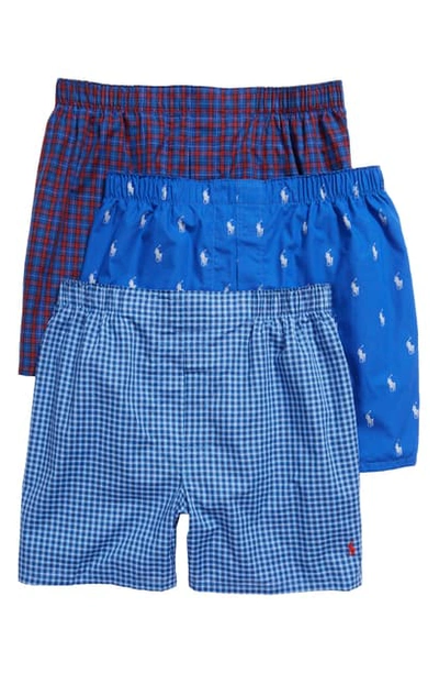 Shop Polo Ralph Lauren Assorted 3-pack Woven Cotton Boxers In Frplnvp/gpldhrdp/arynvaop