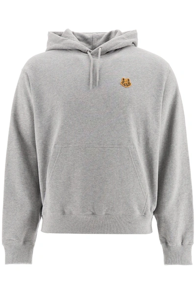 Shop Kenzo Hoodie With Tiger Patch In Gris Perle (grey)