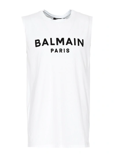 Shop Balmain Logo Tank Top In White