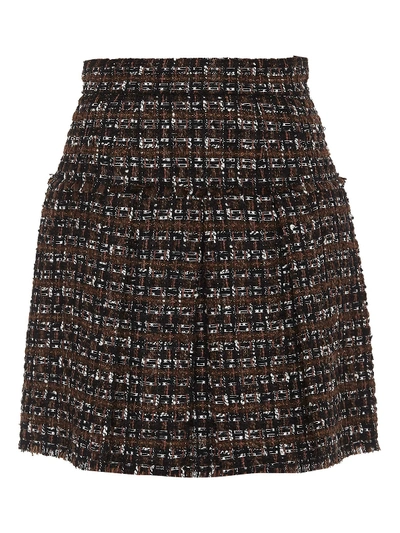 Shop Dolce & Gabbana Tweed Pleated Skirt In Brown