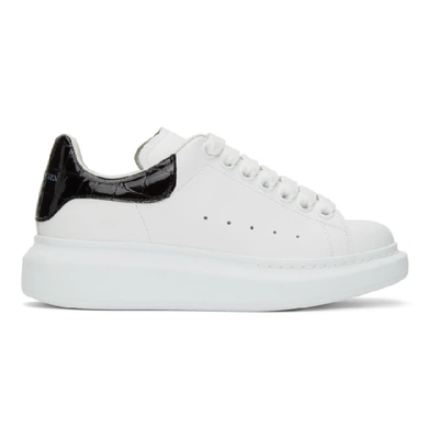 Shop Alexander Mcqueen White & Black Croc Oversized Sneakers In 9061 Wh/blk