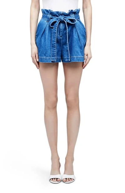 Shop L Agence Hillary Paperbag Waist Denim Shorts In Concord
