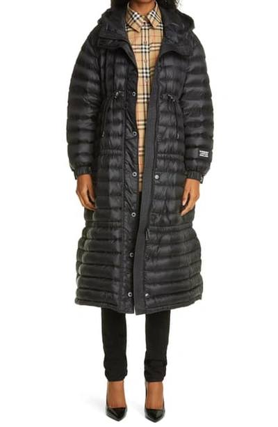 Shop Burberry Tenby Hooded Long Down Puffer Jacket In Black