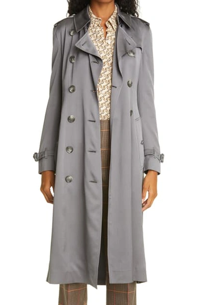 Shop Burberry Boscastle Silk Double Breasted Trench Coat In English Grey