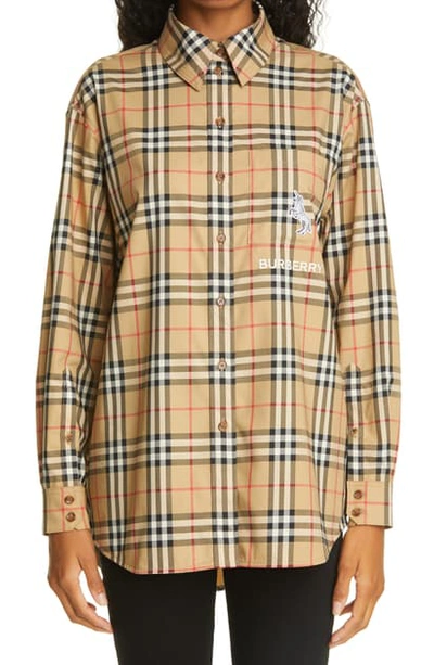 Shop Burberry Carlota Check Shirt In Archive Beige Ip Chk