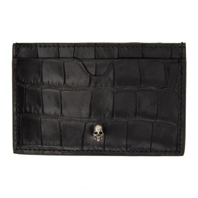 Shop Alexander Mcqueen Black Croc Skull Card Holder In 1000 Black