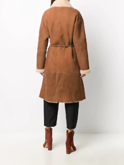 Shop Simonetta Ravizza Belted Faux-fur Coat In Brown