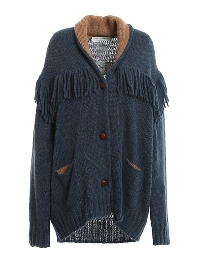 Shop Philosophy Di Lorenzo Serafini Fringed Mohair Blend Cardigan In Blue