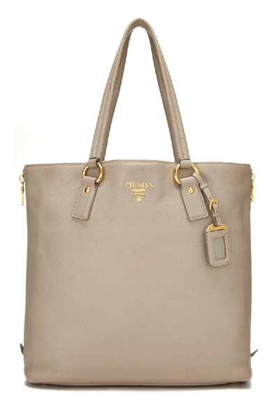 Pre-owned Prada Grey Vitello Daino Side Zip Tote