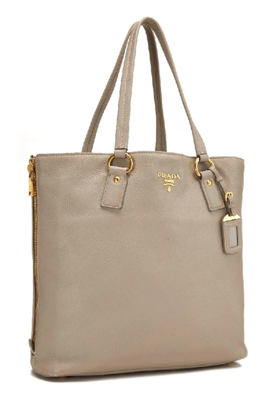 Pre-owned Prada Grey Vitello Daino Side Zip Tote