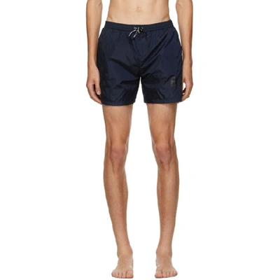 Shop Balmain Blue Logo Swim Shorts In 403blue/bl