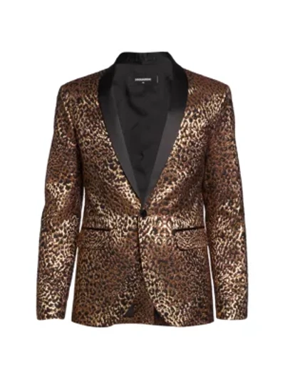 Shop Dsquared2 Men's Tokyo Jacquard Lurex Leopard-print Blazer In Gold