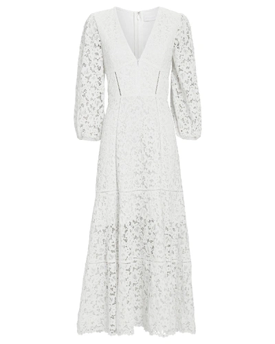 Shop Jonathan Simkhai Lace Puff Sleeve Midi Dress In White