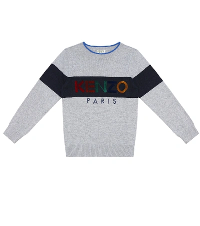 Shop Kenzo Embroidered Cotton And Cashmere Sweater In Grey