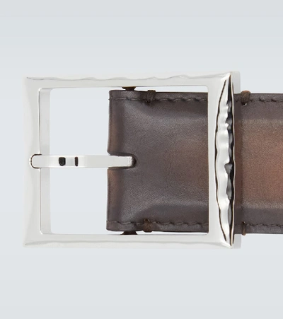 Shop Berluti Scritto Reversible Leather Belt In Brown