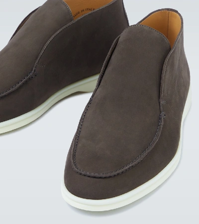 Shop Loro Piana Open Walk Suede Ankle Boots In Brown