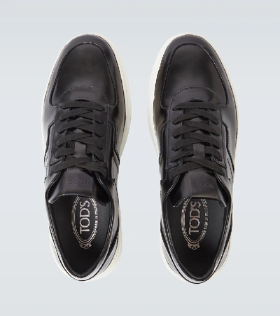 Shop Tod's Spazzolato Leather Sneakers In Black