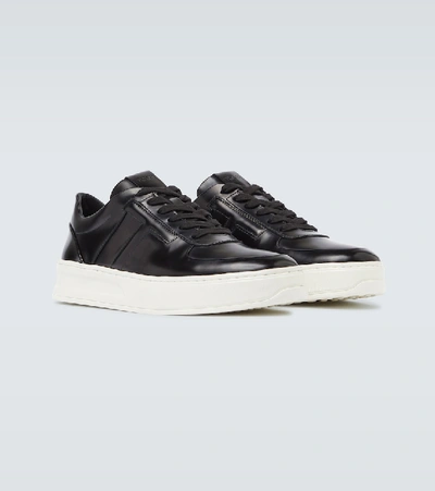 Shop Tod's Spazzolato Leather Sneakers In Black