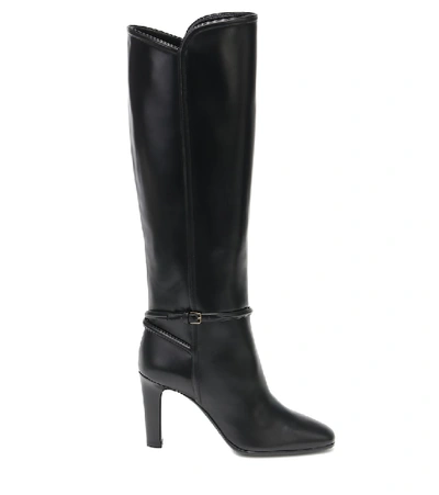 Shop Saint Laurent Jane Leather Knee-high Boots In Black