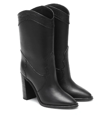 Shop Saint Laurent Kate Western Leather Ankle Boots In Black