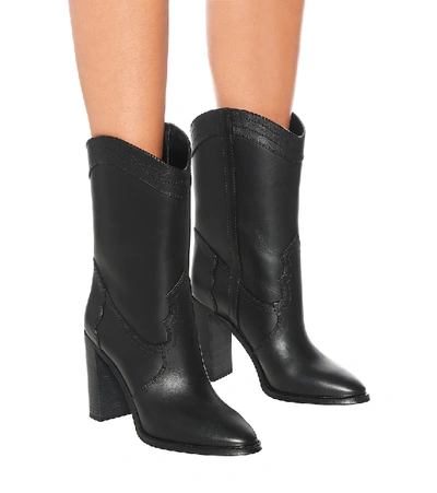 Shop Saint Laurent Kate Western Leather Ankle Boots In Black