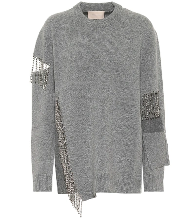 Shop Christopher Kane Embellished Virgin Wool Sweater In Grey