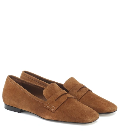 Shop Khaite Carlisle Suede Loafers In Brown