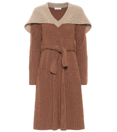 Shop Jw Anderson Caped Wool Midi Dress In Brown