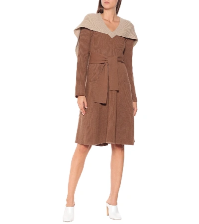 Shop Jw Anderson Caped Wool Midi Dress In Brown