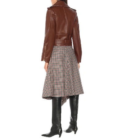 Shop Jw Anderson Cropped Leather Biker Jacket In Brown