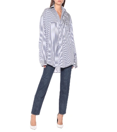Shop Vetements Striped Silk Poplin Oversized Shirt In Blue