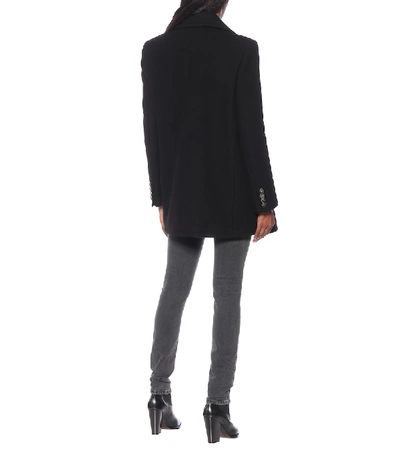 Shop Saint Laurent Double-breasted Wool And Angora Coat In Black