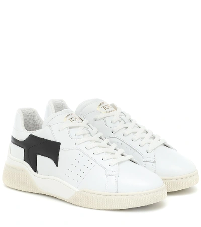 Shop Tod's Leather Sneakers In White