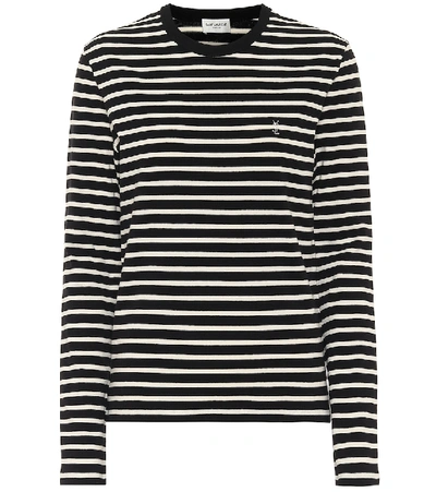 Shop Saint Laurent Striped Cotton Top In Black