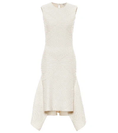 Shop Alexander Mcqueen Stretch Wool-blend Asymmetric Midi Dress In White