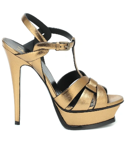 Shop Saint Laurent Tribute 135 Leather Platform Sandals In Gold