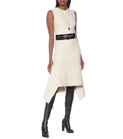 Shop Alexander Mcqueen Stretch Wool-blend Asymmetric Midi Dress In White