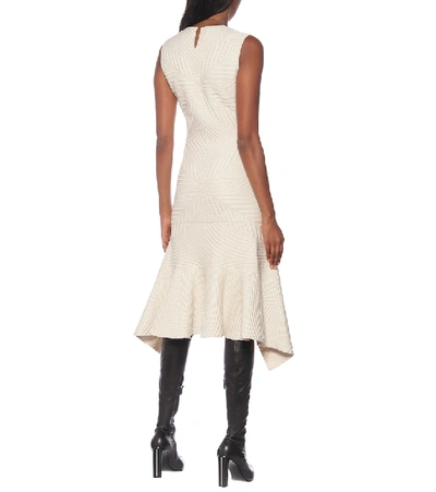 Shop Alexander Mcqueen Stretch Wool-blend Asymmetric Midi Dress In White