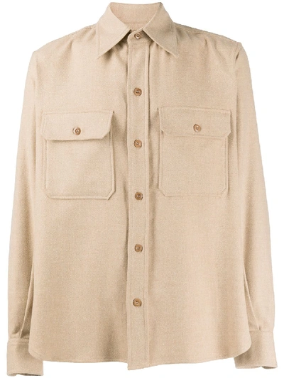 Shop Ami Alexandre Mattiussi Classic-wide Fit With Buttoned Chest Pocket In Neutrals