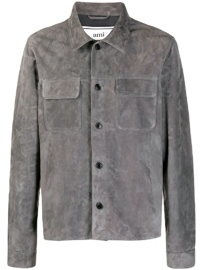 Shop Ami Alexandre Mattiussi Suede Button Overshirt In Grey