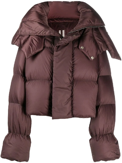 Shop Rick Owens Cropped Puffer Jacket In Brown