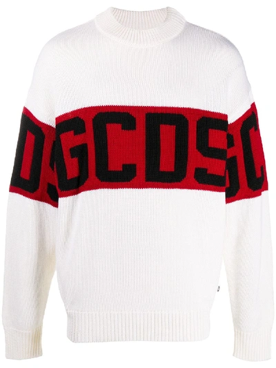 Gcds White Band Logo Sweatshirt In White