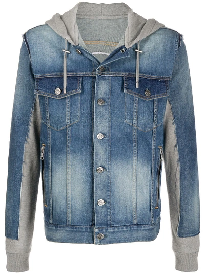 Shop Balmain Hooded Logo-print Denim Jacket In Blue