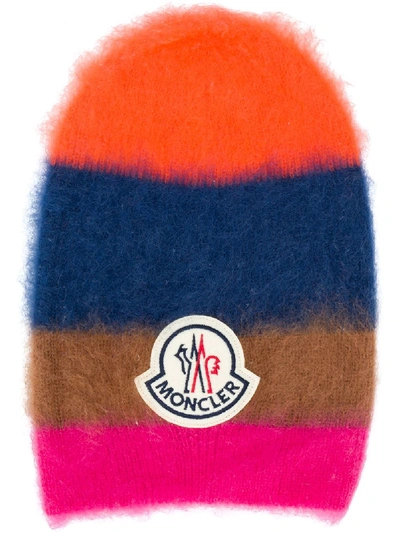 Shop Moncler Mohair Blend Stripe Knit Hat In Pink