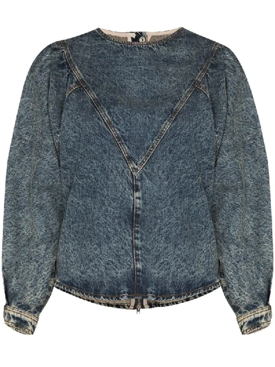 Shop Isabel Marant Puff Sleeve Denim Blouse In Blue