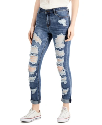 Shop Almost Famous Juniors' Distressed Slim-fit Jeans In Medium Wash